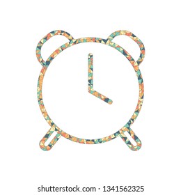 old alarm clock, simple icon, linear symbol with thin outline. Colored mosaic with polygons