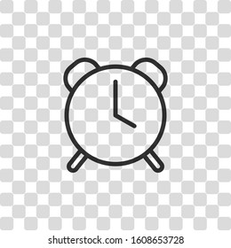 old alarm clock, simple icon, linear symbol with thin outline. Black symbol on transparency grid