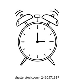 Old alarm clock vector icon in doodle style. Symbol in simple design. Cartoon object hand drawn isolated on white background.