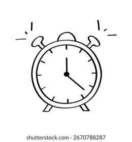 Alte Wecker-Vektorsymbol im Doodle-Stil. Symbol in einfachem Design. Cartoon, handgezeichnet, einzeln auf weißem Hintergrund.