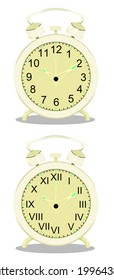 Old alarm clocks with phosphorescent major ticks vector