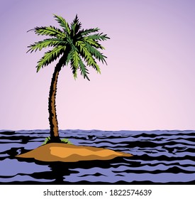 Old alone hope solitude white sunny sunset sky text space. Outline black hand drawn 1 strand lost sos concept logo icon sign scene. Retro art doodle line fun comic cartoon style funny trip scenic view