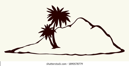 Old alone hope solitude white sky text space. Outline black hand drawn 1 strand lost danger survivor sos concept logo sketch scene. Retro art doodle line fun comic cartoon style funny trip scenic view