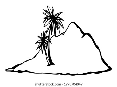 Old alone hope solitude white sky text space. Outline black hand drawn 1 strand lost danger survivor sos concept logo sketch scene. Retro art doodle line fun comic cartoon style funny trip scenic view