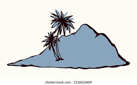 Old alone hope solitude white sky text space. Outline black hand drawn 1 strand lost danger survivor sos concept logo sketch scene. Retro art doodle line fun comic cartoon style funny trip scenic view