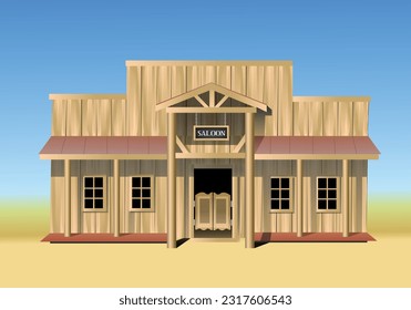 Old american architecture. Wild west saloon. Vector art illustration