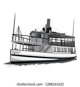 Old American Ferry isolated. Vector, illustration. - Vector 