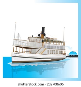 Old American Ferry isolated. Vector, illustration.