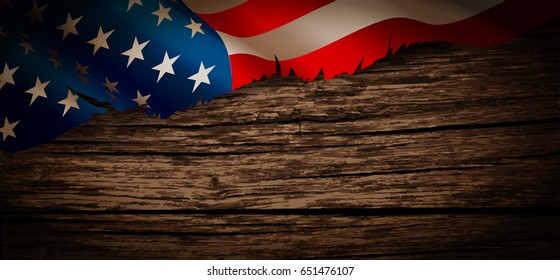 Old American flag on wooden background for Memorial Day