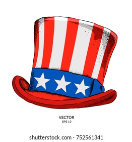 An old American hat with a flag. National Symbols of the USA. Vector illustration