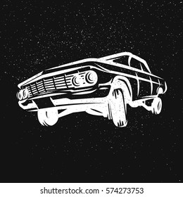 Old American Low Rider Car. Vector Illustration