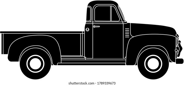 An old American pick-up with a large loading area svg
