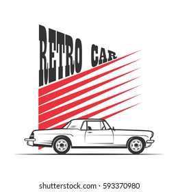 old American retro car in vintage style - vector illustration.