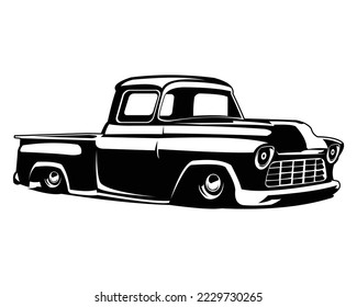 old american truck logo isolated on white background showing from side. best for the old truck car industry. vector illustration available in eps 10.	