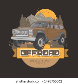 Old american van vector drawing illustration.Good for t-shirt design or any material printing vintage and retro lover.