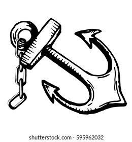 Old anchor with chains on white background. Vector illustration