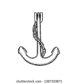 Old Anchor logo icon ink pen sketch. Nautical maritime sea ocean boat illustration symbol.
