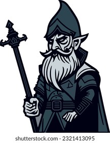 Old ancient magician icon, elf priest or shaman symbol, RPG character.