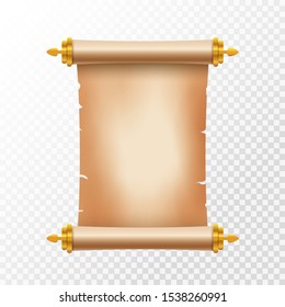 Old ancient scroll paper with place for text. Old document illustration. Papyrus parchament banner. Antique scroll.