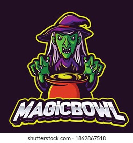 Old angry witch magician mascot for esports or stream logo