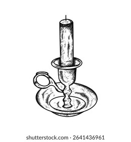 old antique candle lamp illustration hand draw style in vintage engraved sketch outline style.