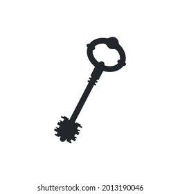 Old antique detailed door key simple black icon on white