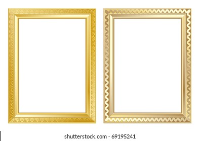 old antique gold frame over white background