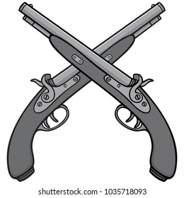 Old Antique Guns Illustration - A vector cartoon illustration of a couple of Old Antique Guns.