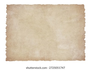 Antigua textura de papel rasgado, fondo de pergamino vintage con bordes rasgados ásperos, hoja de grunge beige envejecido aislado