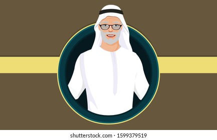 Old Arab Emirates Portrait vector illustration. 