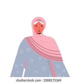 old arab woman in headscarf senior female cartoon character gray haired grandmother portrait