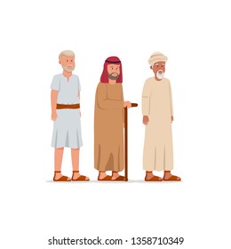 Old Arabian Man Wearing Traditional Clothes. Character Design Illustration