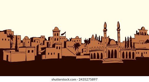 Old Arabic city. Vector drawing