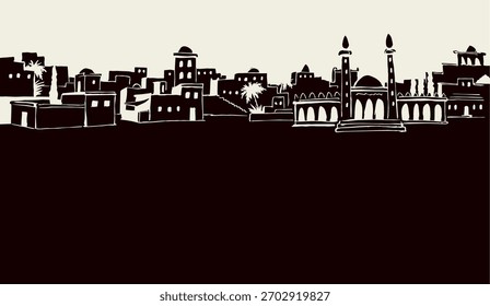 Old Arabic city. Vector drawing