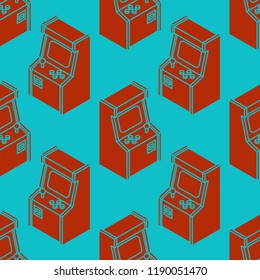 Old Arcade Machine Gaming pattern seamless. Retro Video Game play background