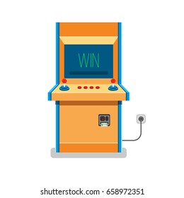 Old Arcade Machine Vector Illustration. Flat Retro Game Machine. 