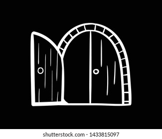 Old arched door doodle icon vector drawing flat black
