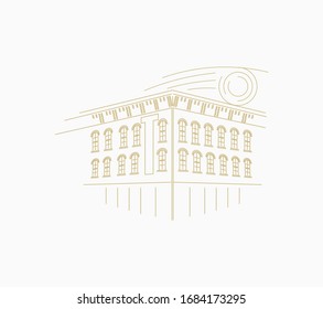Altes Architekturhaus im linearen Stil. Immobilienlogo.