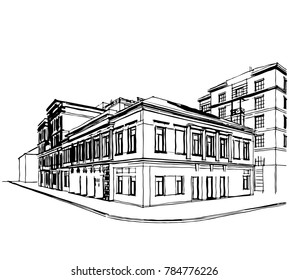 Old architecture building, vector sketch
