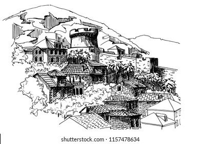 old architecture of Dubrovnik. Croatia. Vector sketch.