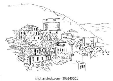 old architecture of Dubrovnik. Croatia. Vector sketch.
