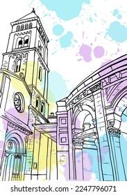 Alte Architektur von Jerusalem. Israel. Handgezeichnete Linienskizze. Städtische Landschaft auf Beinen. Line Art. Ink Zeichnung. 