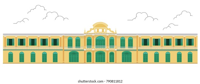 Old architecture of Thailand. Trendy vector illustration