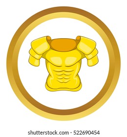 Old armor vector icon in golden circle, cartoon style isolated on white background