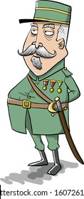 Old army general in green uniform and sword