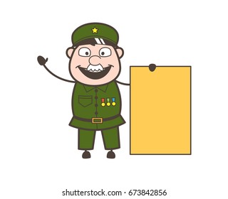 Old Army Man Showing a Blank Ad Banner Vector Illustration