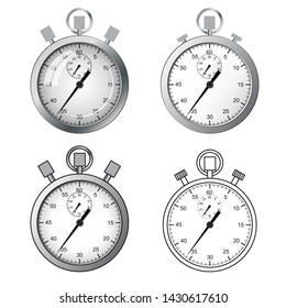 Old arrow stopwatch. Device for accurate measurement of time intervals. On a white background. Vector illustration.