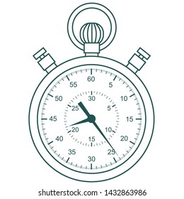 Viejo cronómetro de flecha. Dispositivo para medir con precisión los intervalos de tiempo. Sobre un fondo blanco. Ilustración vectorial.
