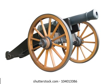 Old Artillery Cannon Over White Background