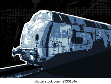 Old artistic train. Vector illustration.